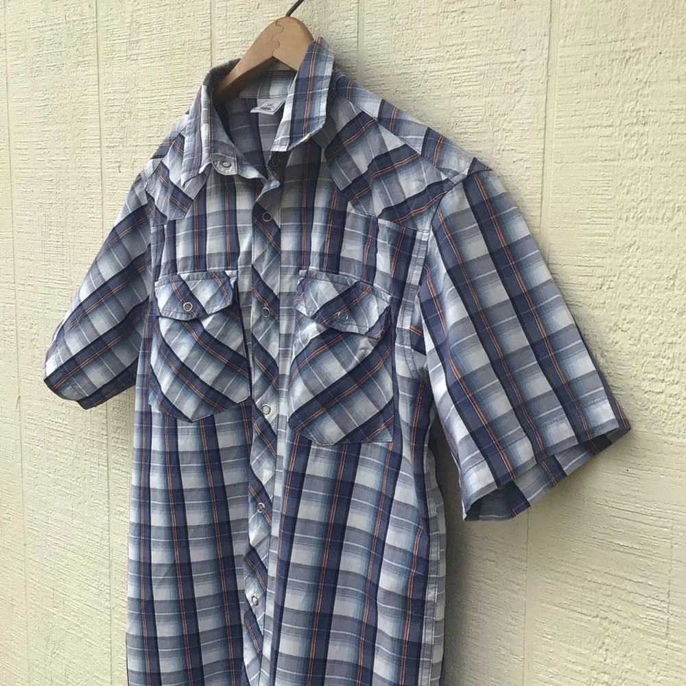 Y2K vintage western style skater vibe short sleeve snap button front Plaid Shirt